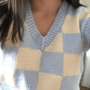 hand knit blue sweater